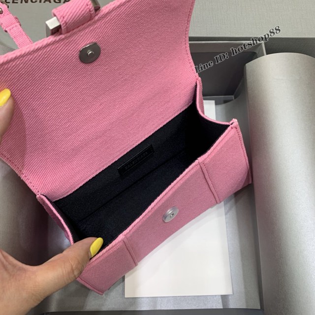 Balenciaga專櫃2022爆款mini號手提包 巴黎世家粉色牛仔沙漏包 fyj1519